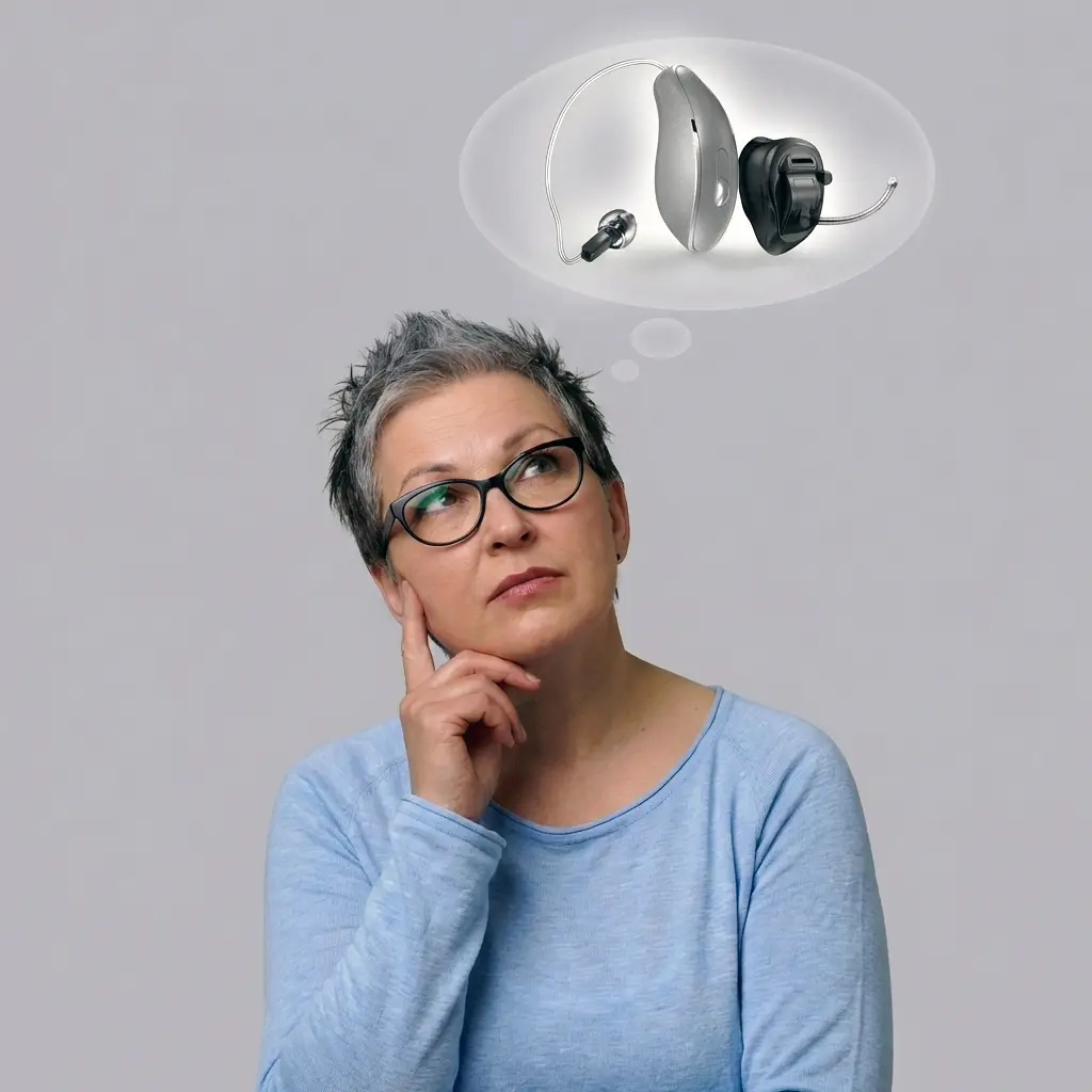 señora pensando ¿Por qué actualizar tus audífonos? con oto acustic